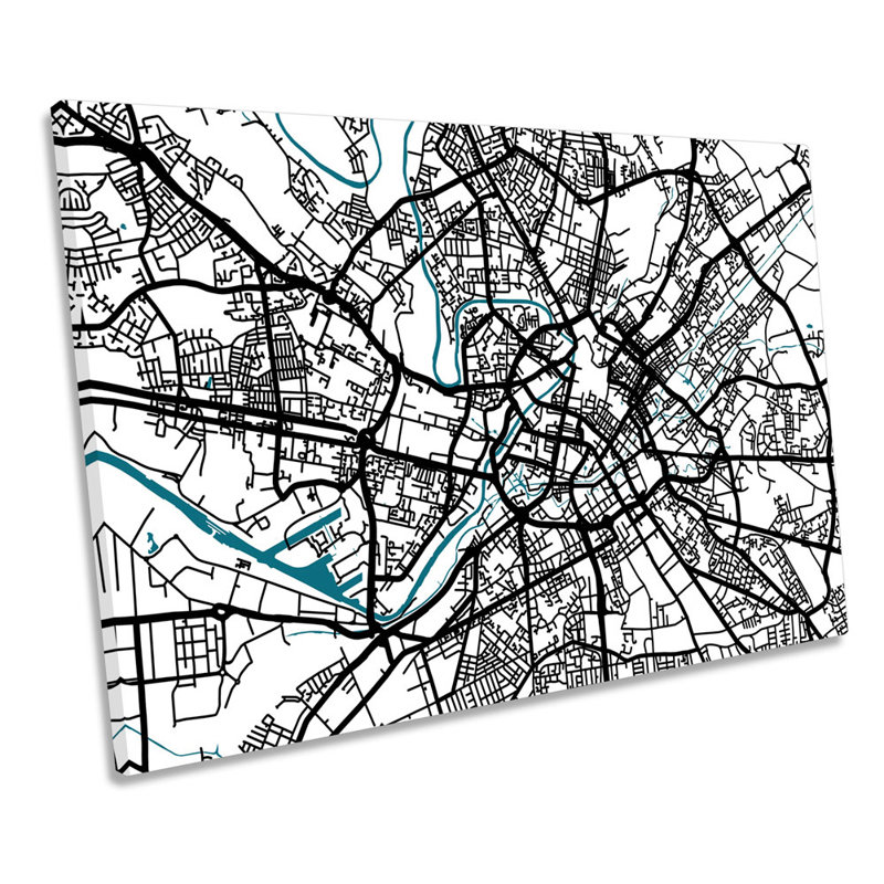 Manchester Map City Minimalistic Modern - Wrapped Canvas Print, 30.5cm H x 45.7cm W x 2cm D