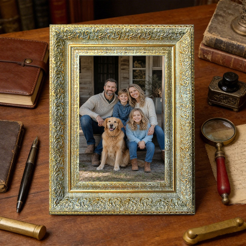 Cadre photo mural 8 pièces x 8 po or antique 8 po pour étagère de chambre à coucher, Or antique, 1, 8 po x 10 po