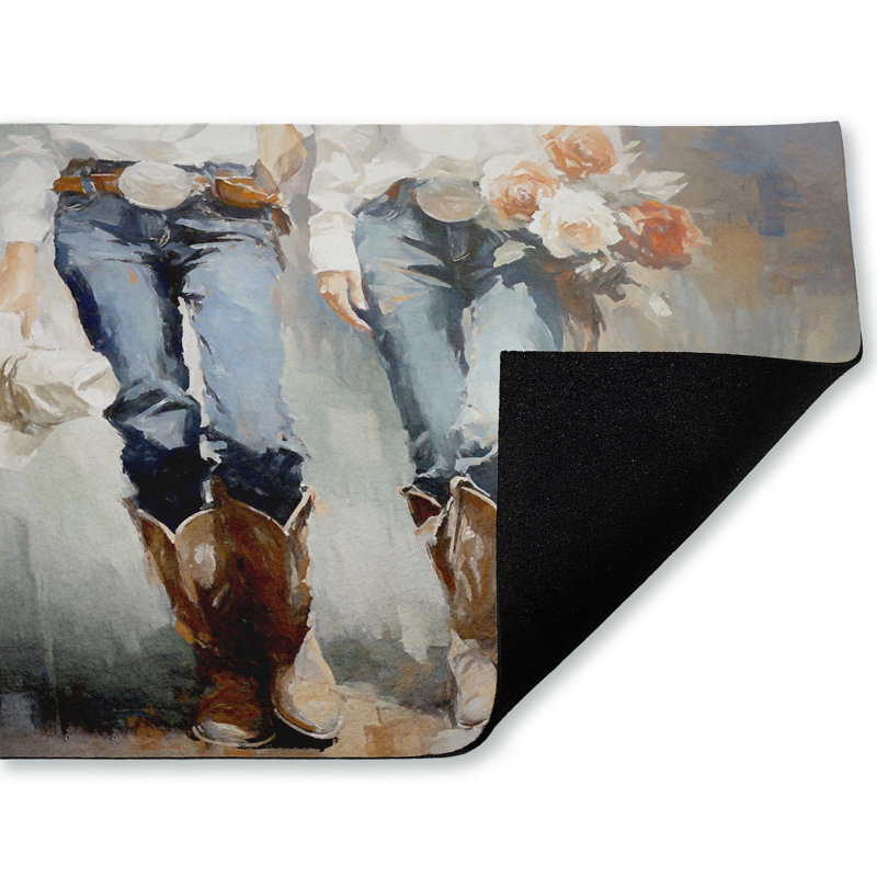 Tapis de porte d'extérieur à motif floral Cowgirl Will I Me, par Ramona Murdock, 18 po x 30 po, «I'm Be Me», cow-boy à fleurs