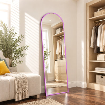 Miroir pleine longueur arqué 16 po x 59 po avec cadre en métal violet, à poser ou à fixer au mur