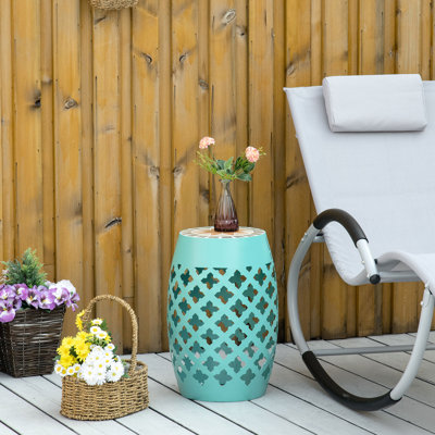 12" Patio Footstool Table, Blue Garden Mosaic Accent, Outdoor Plant Holder - Stable & Decorative Side Table In Blue, Footstool, Stand Attractive