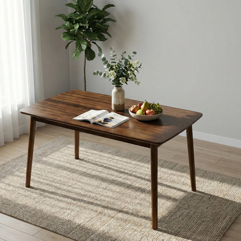 Table de salle à manger en bois massif, table de salle à manger rectangulaire de 47 po, table de cuisine moderne Mid-Century avec coins arrondis, facile à assembler, petite table de salle à manger pour la salle à manger, la cuisine et le salon (noyer)