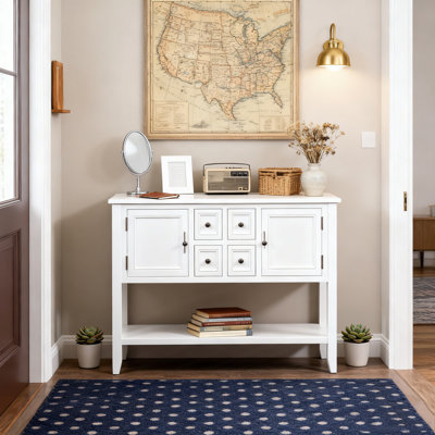 Storage Vintage Console Table with Four Small Drawers and Bottom Shelf
