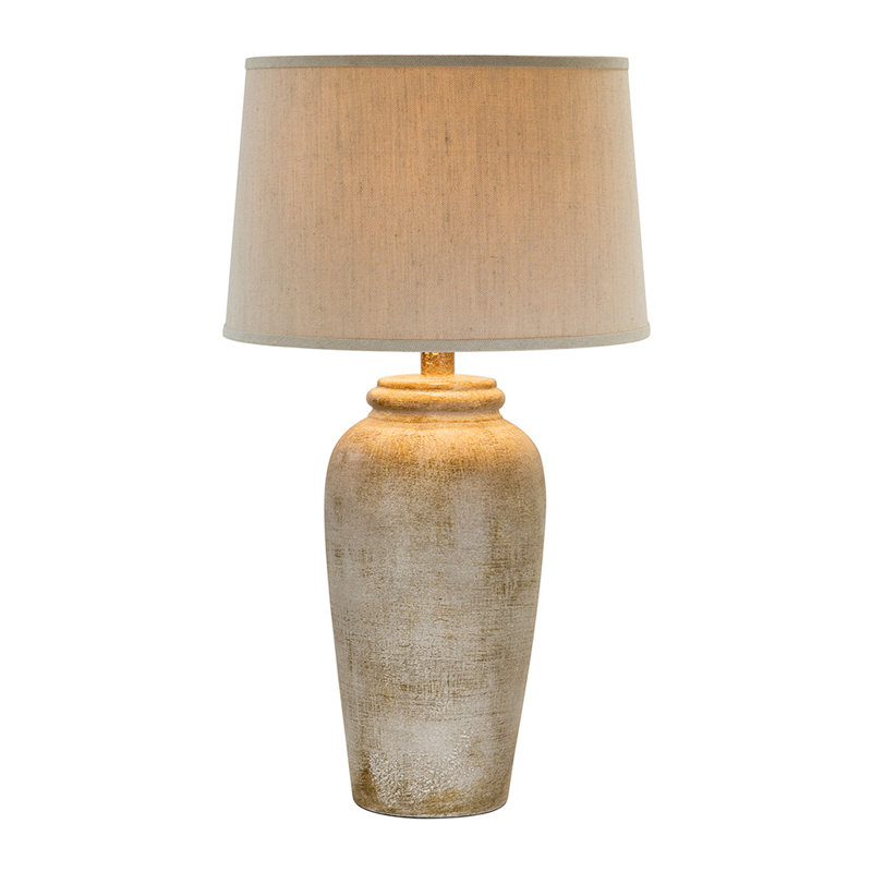 Sand Stone Beige Ceramic Table Lamp with Linen Shade