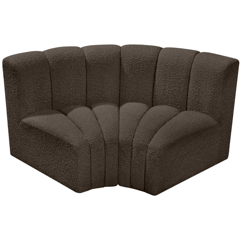 Ivanildo Upholstered Curved Sectional Reversible, Brown Boucle Fabric