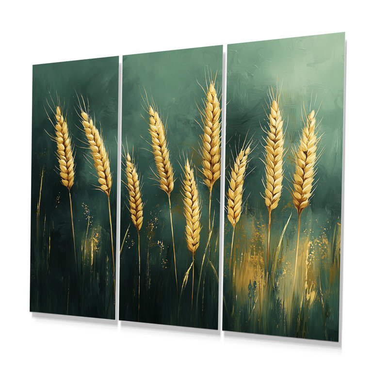 «Green Golden Wheat Fields I», ensemble d'art mural ferme, Métal métal, H 40 po x l 60 po x P 1 po