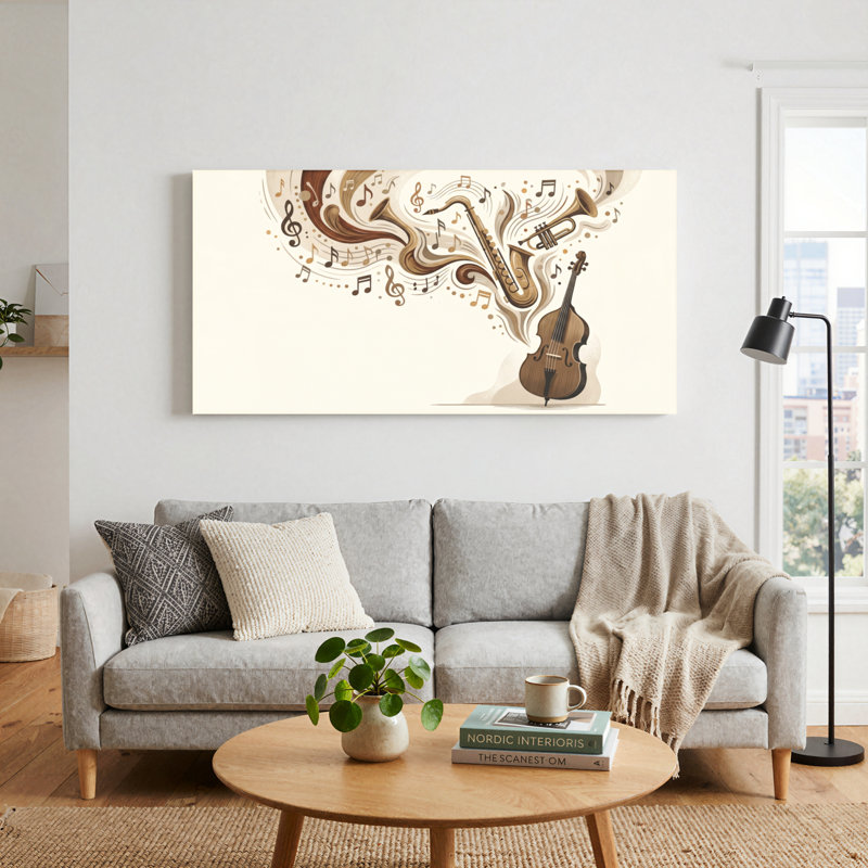 Ensemble de 1 tableau sur toile représentant un instrument de musique, 32“W x 16”H, Toile tendue