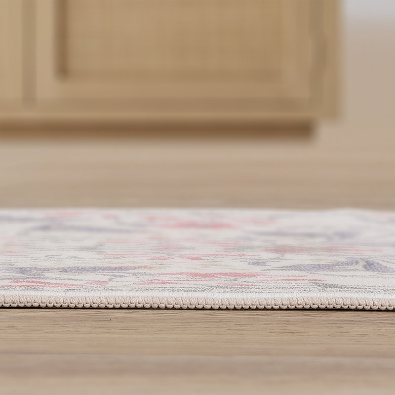 Tapis lavable à la machine Primrose Art Nouveau, Crème et rose, Rectangle 9 pi x 12 pi
