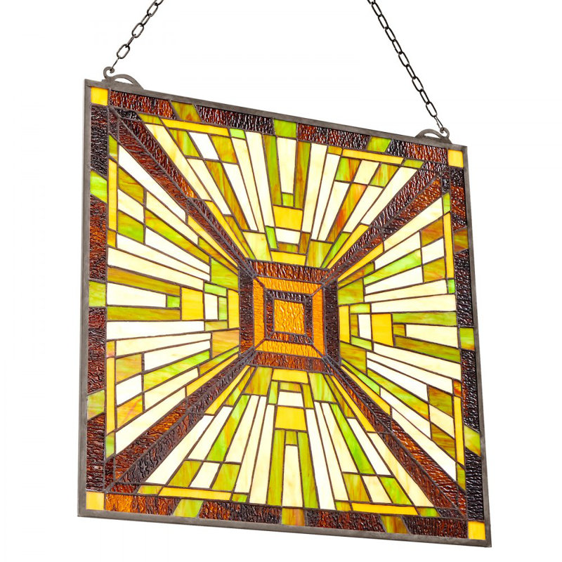 Panneau de vitrail suspendu de style vitrail avec chaîne 20 x 21 pouces Tiffany