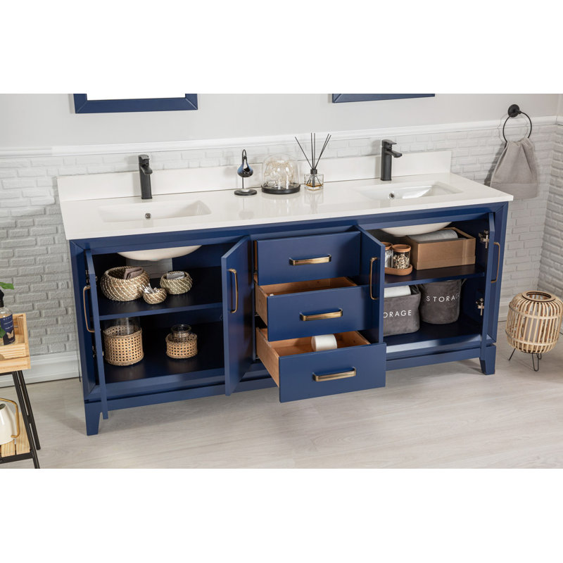 Ensemble de meuble-lavabo double 70,7 po avec miroir Aguasvivas, Bleu foncé