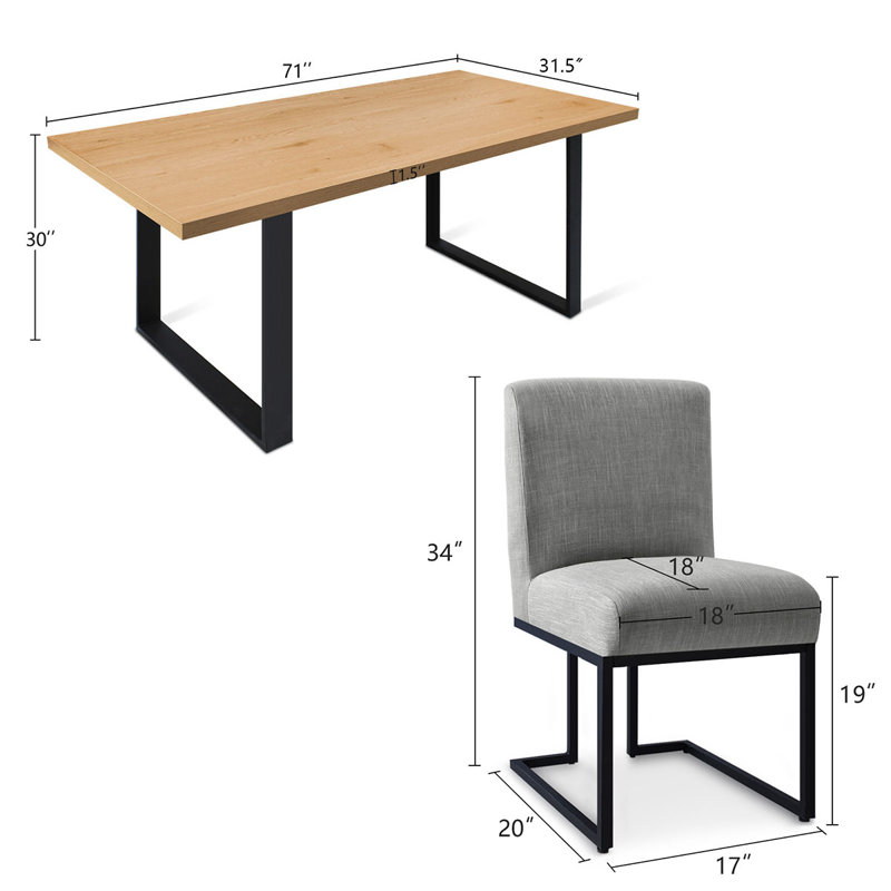 Cederick 4-Person Dining Set with Rectangular Table, Natural, Gray