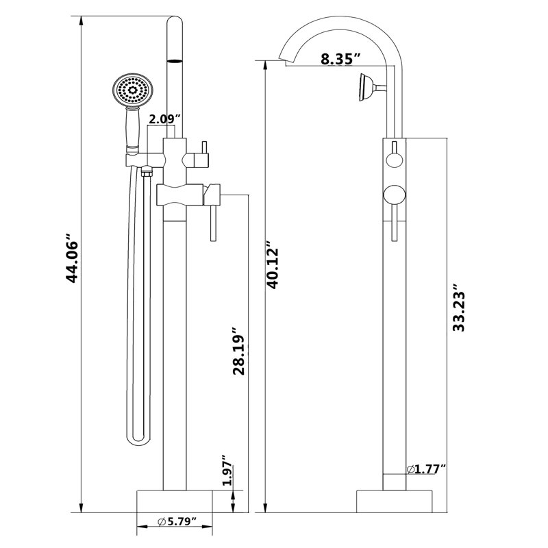 Robinet de baignoire autoportant noir mat - Fabrication en laiton massif durable Robinet de baignoire au sol Tubes d'alimentation inclus Installation complète