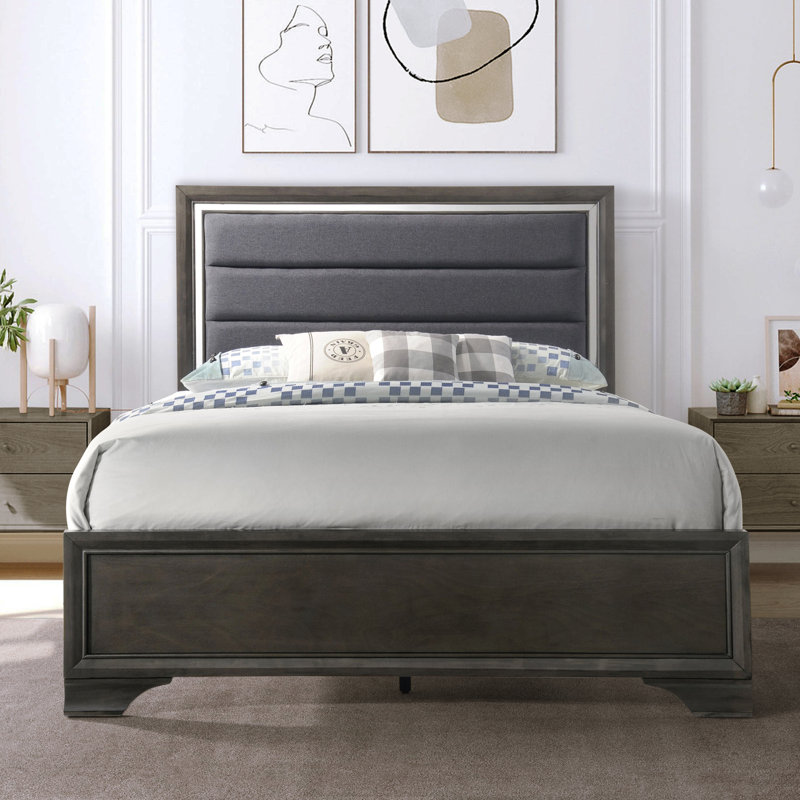 Bonta Grey Upholstered Headboard Panel Bed, Queen