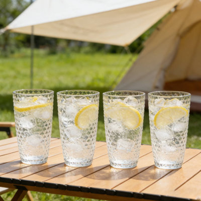 4 Piece 19Oz Diamond Cut Acrylic Glasses, BPA Free For Home Bar Patio Entertaining