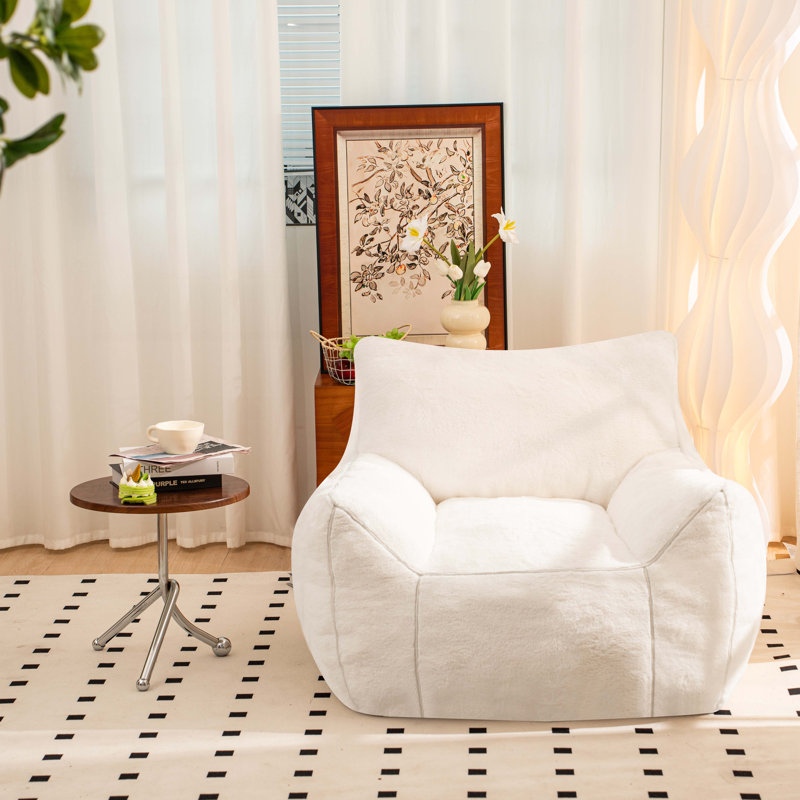 Fauteuil à billes en fausse fourrure, Fausse fourrure blanche