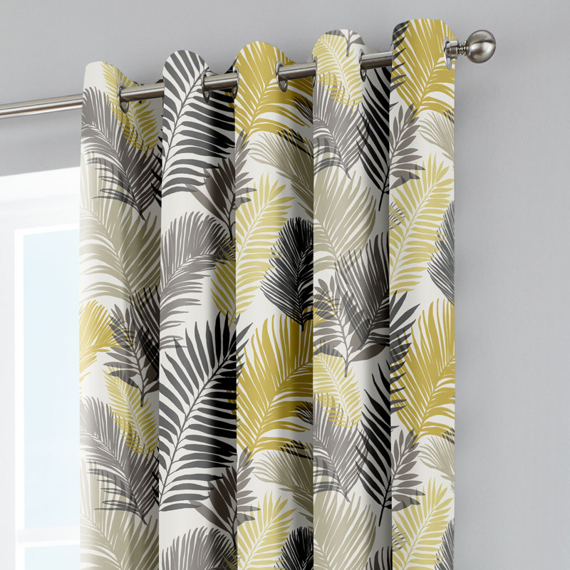 Tropical Cotton Room Darkening Curtain Pair, Width 168cm x Drop 183cm, Ochre