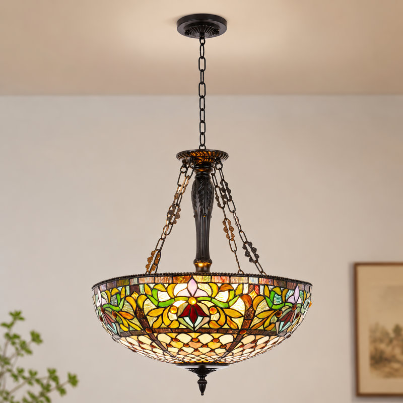 5-Light 19" Tiffany Style Stained Glass Chandelier