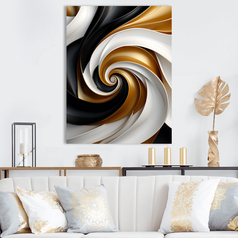Abstrait spirale abstraite liquide or noir et double spirale abstraite, Toile tendue, H 20 po x l 12 po x P 1 po