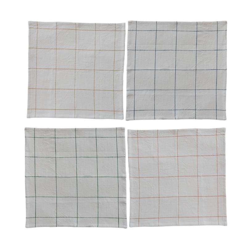4-Piece 18" Square Woven Cotton Napkins With Grid Pattern, 4 Colors
