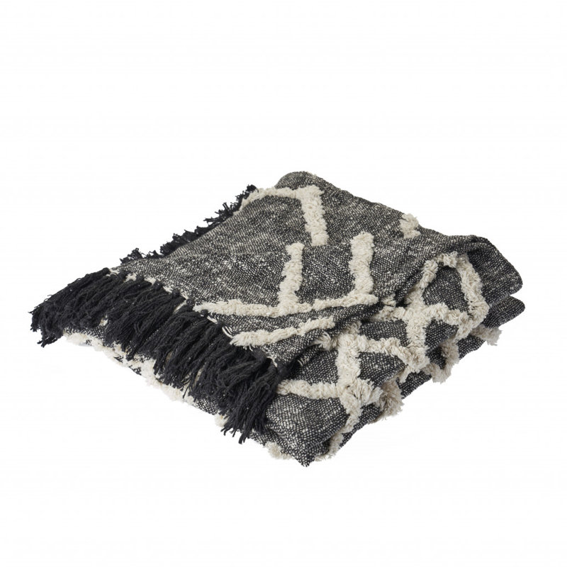 Jeté géométrique en coton tissé noir et gris