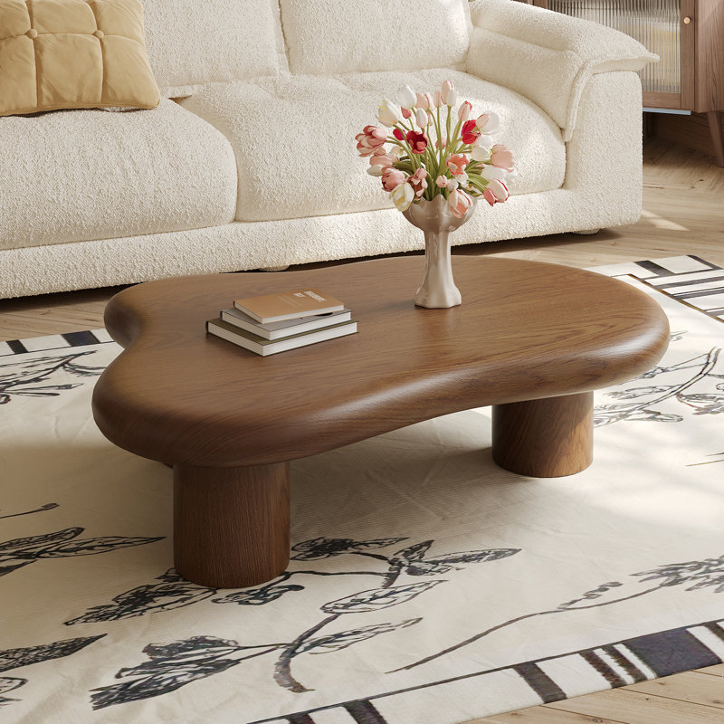 Mid-Fentury 48" Solid Wood Coffee Table for Livingroom,Cloud Design, Four Legs Free Form