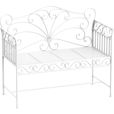 43" Backyard Bench, Cream White, With Metal Frame Heavy Duty Garden White Metal, Outdoor Seating For by Red Barrel Studio