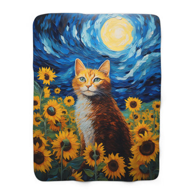 Van Gogh's Blooming Cat - 1 Pièce Sherpa Premium - Reproduction d'art luxueuse