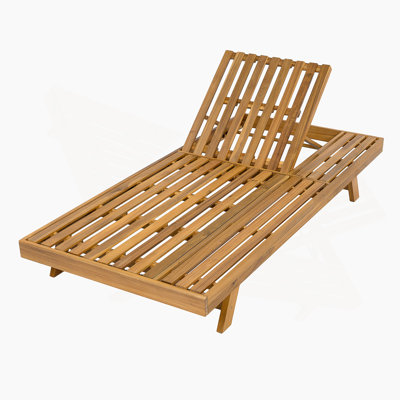 2/3 FOLDABLE ACACIA WOOD LOUNGE CHAIR WITH ADJUSTABLE BACKREST & FLAT STORAGE SURFACE, TEAK FINISH UNCUSHIONED, FOR BACKYARD POOL GARDEN PATIO