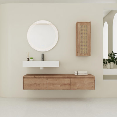 Meuble-lavabo mural 60 po avec lavabo en résine et armoire d'appoint 60 po, tiroir à fermeture en douceur, fixation à flotteur