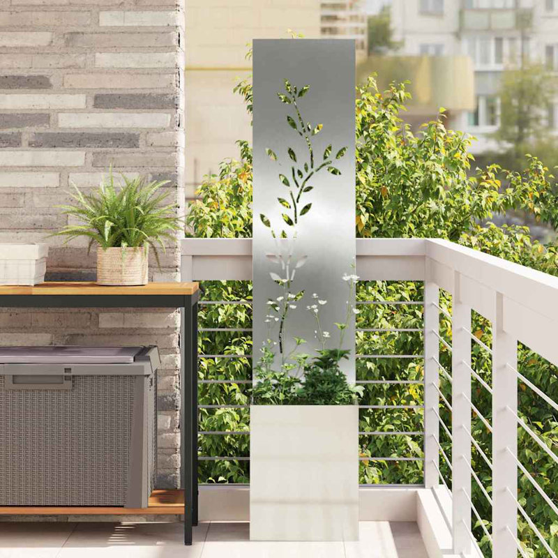 Garden Privacy Screen Floral 32 X 140 Cm Weathering Steel, Silver Galvanised Steel