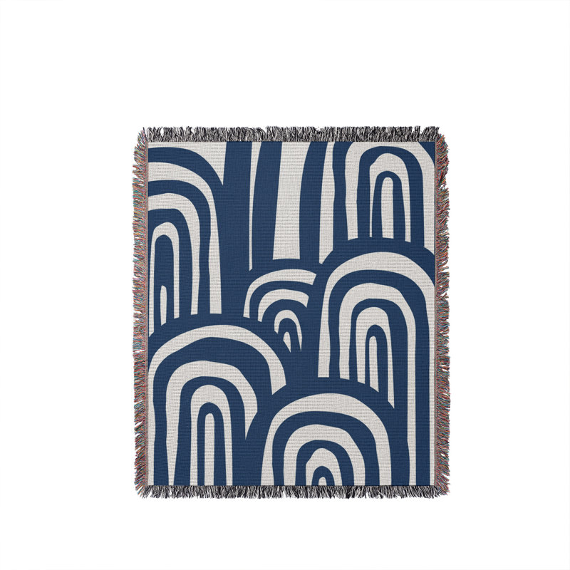 Jeté en coton à imprimé abstrait Lyno, Bleu, 50 x 60