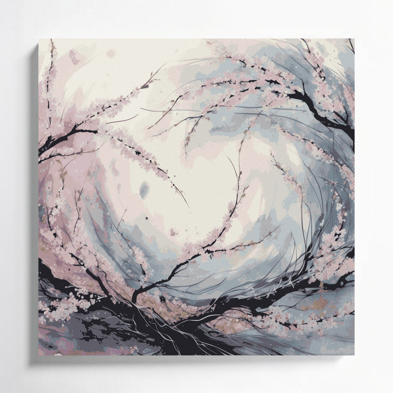 Art botanique sur toile gris, botanique d'inspiration japonaise, H 12 po x l 12 po