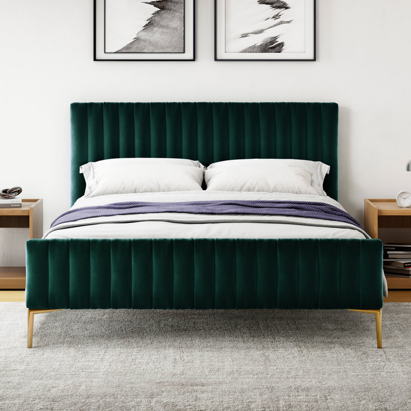 Julia Upholstered Platform Bed, Green, Queen