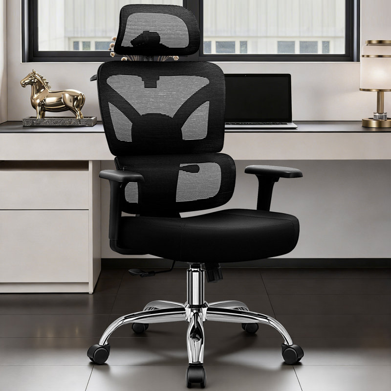 Comfy Breathable Ergonomic Task Chair with Headrest, Black, Basic