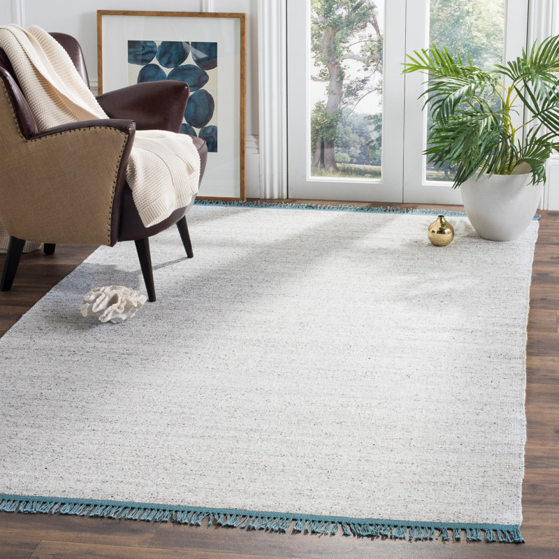 Grice Hand Woven Viscose/Cotton Solid Color Rug in Gray/Blue, Rectangle 8' x 10'