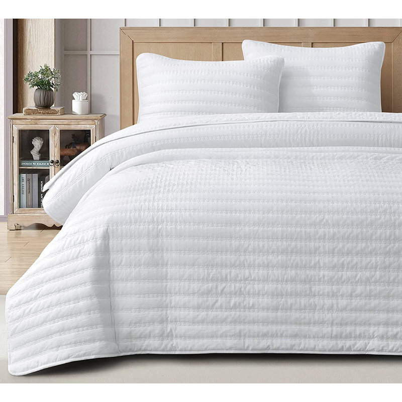 Stone-Washed Microfiber Quilt Set, King Quilt + 2 King Shams, White