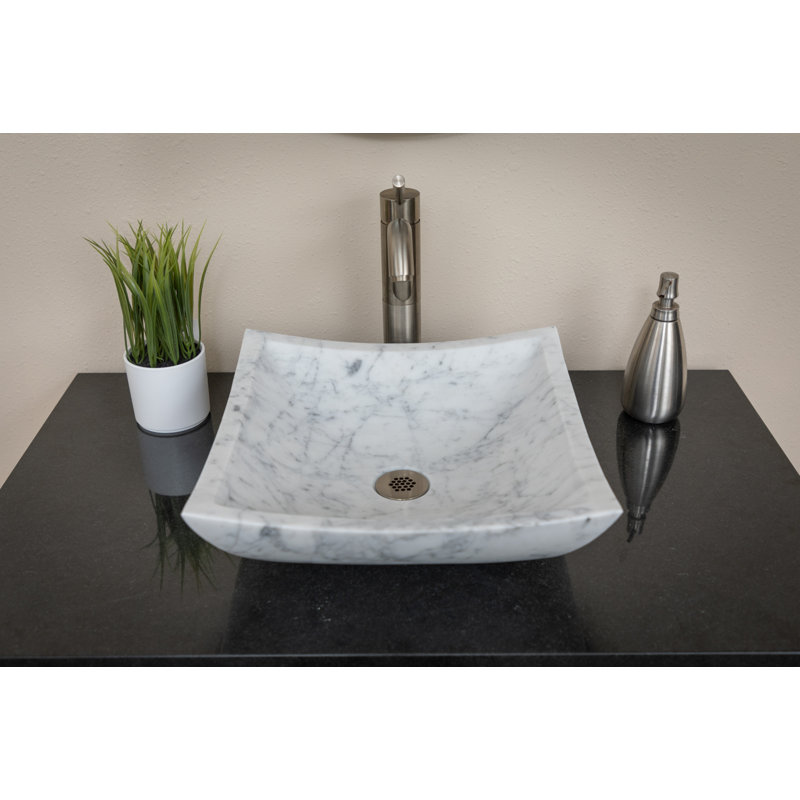 Eden Bath 15.5'' Stone Square Bathroom Sink, Polished White