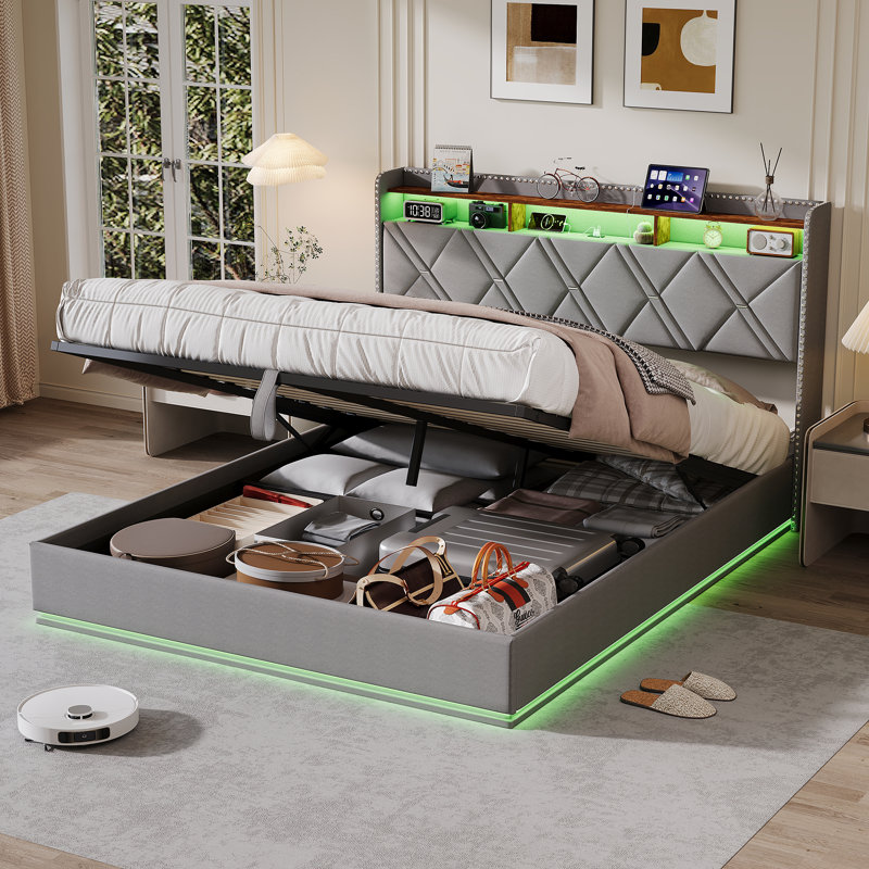 Upholstered Bed, European Double (140 x 200 cm), Grey