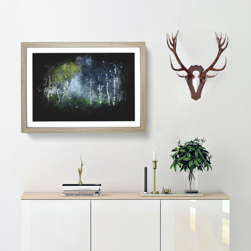 Wonderous Birch Tree Forest - Picture Frame Graphic Art Print, 60cm H x 91cm W x 2cm D, Oak Framed