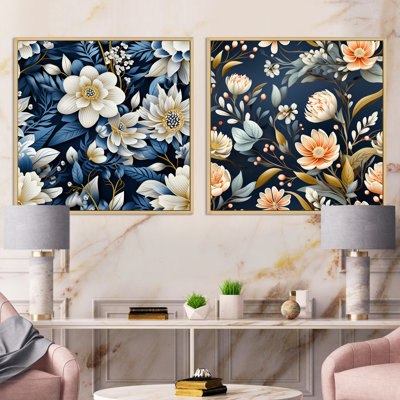 Motif floral blanc et bleu Magnolias