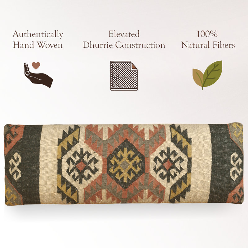 Handmade Natural Multicolor Southwestern Jute & Wool Upholstered Bench