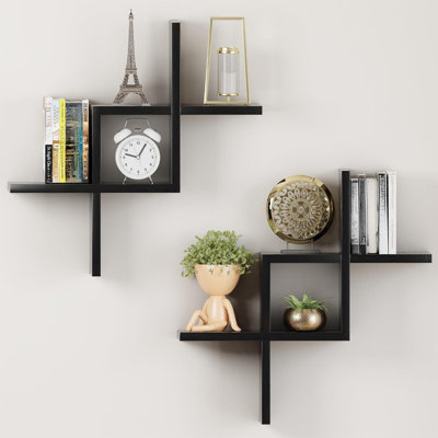 Solid Wooden Shelves Set of 2 with Hidden Brackets, Wall Shelves for Bedroom Decor