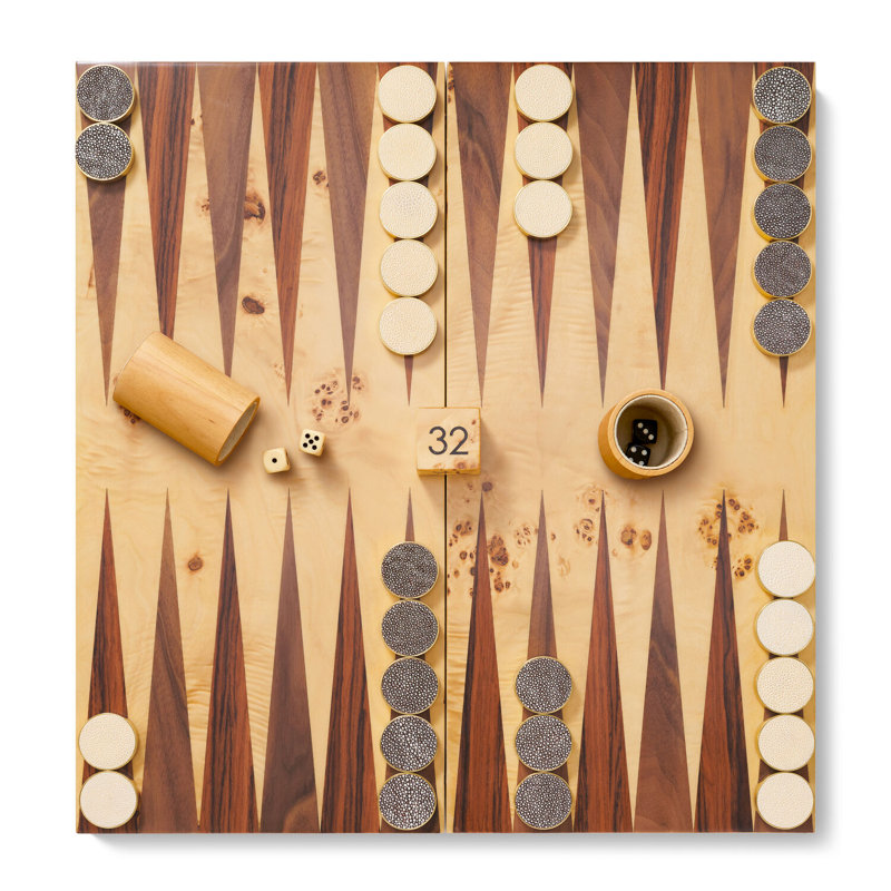 Shagreen Cream/Brass 3 in 1 - Chess, Checkers, and Backgammon Set Board Game