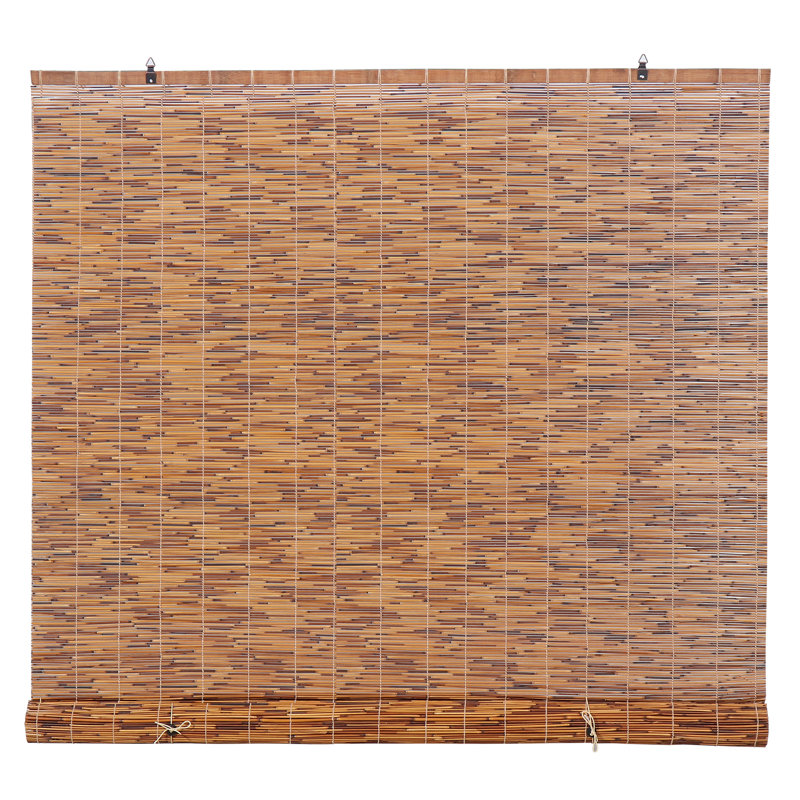 72" H Light-Filtering Cordless Reed Manual Roll-Up Roman Blinds, 48"W x 72"L, Brown