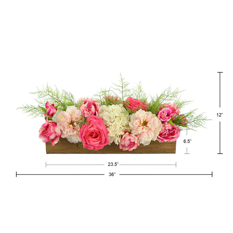 Hydrangeas and Peonies Arranged in Wooden Basket