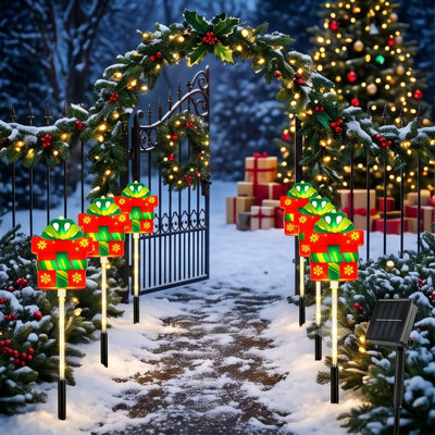 Décorations de Noël Ensemble de cinq têtes de lampes à énergie solaire au sol, décoration de Noël, lumières de cour, jardin, couloir, guirlande de lumières, 2 m