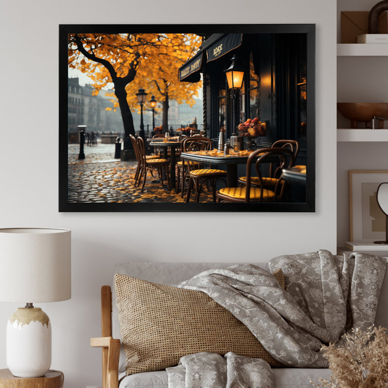 Décoration murale Maricarmen France Parisian Cafe III - France, H 16 po x l 32 po x P 1 po, Cadre simple noir
