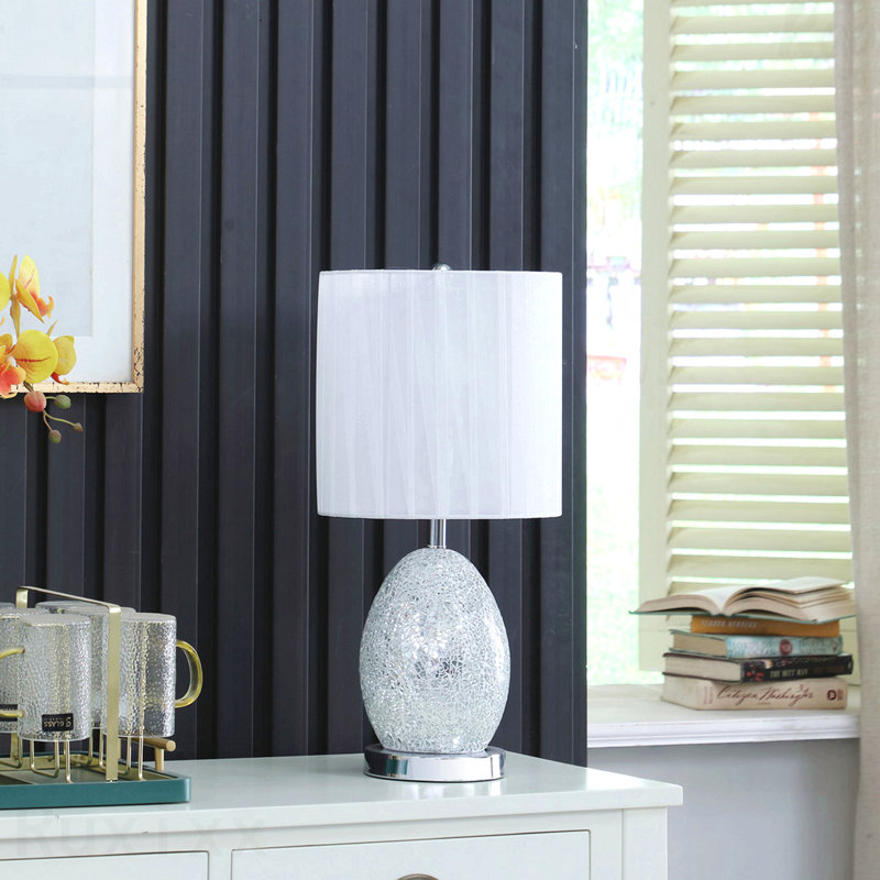 Table Lamp - 20"In Niels, Silver Mirror Glass & Metal, Nightlight Function