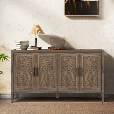 Charming Four-Door Cabinet with Adjustable Shelf and Natural Appeal, Perfect for Organized Storage and Rustic Decor. by Millwood Pines