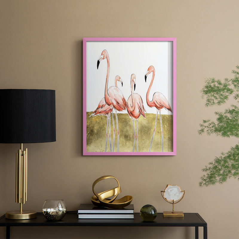 «Flamingo Flock II», reproduction encadrée - bois massif, H 11 po x l 9 po, Rose